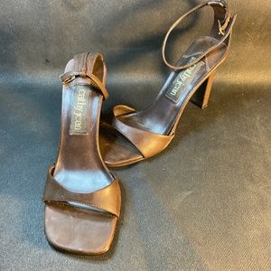 Cathy Jean Brown high heel ankle strap dress shoe
